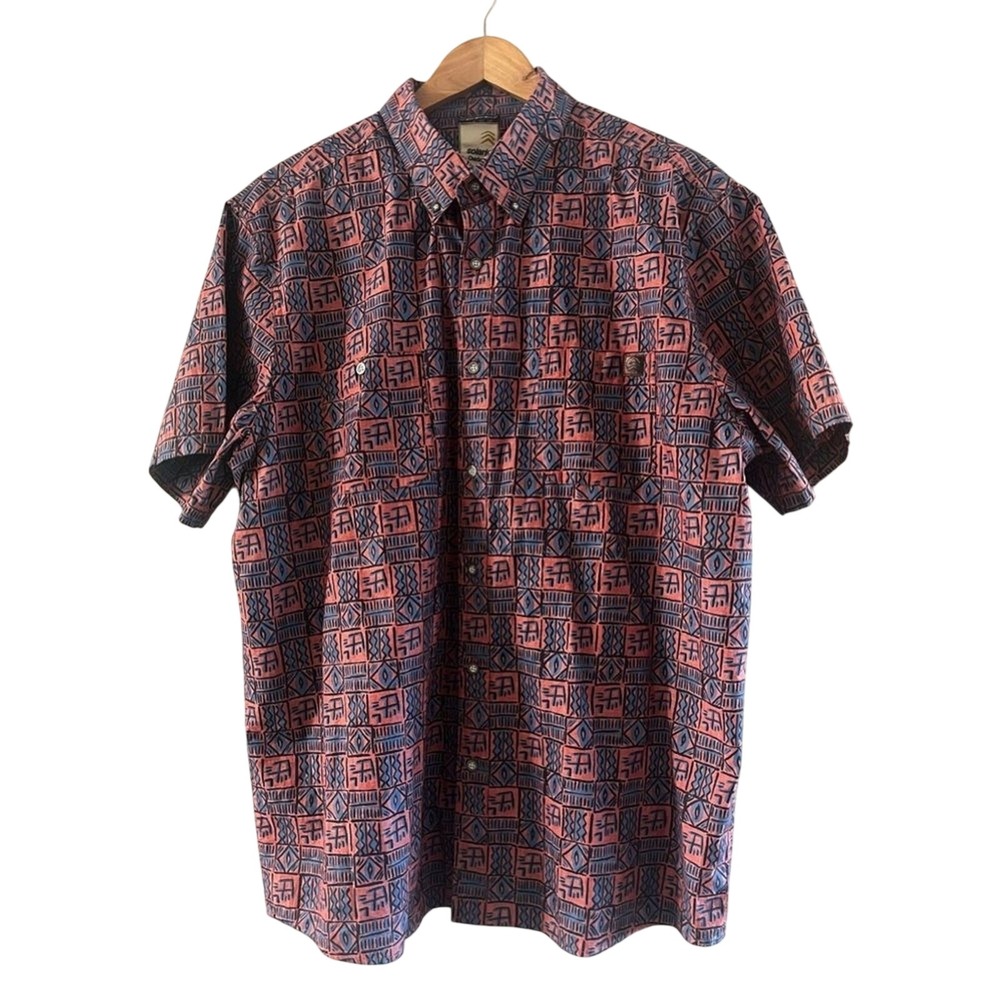 Vintage Solaris Outdoors Men Shirt SZ XL Collard Button Up Tribal Party 80s Vibe